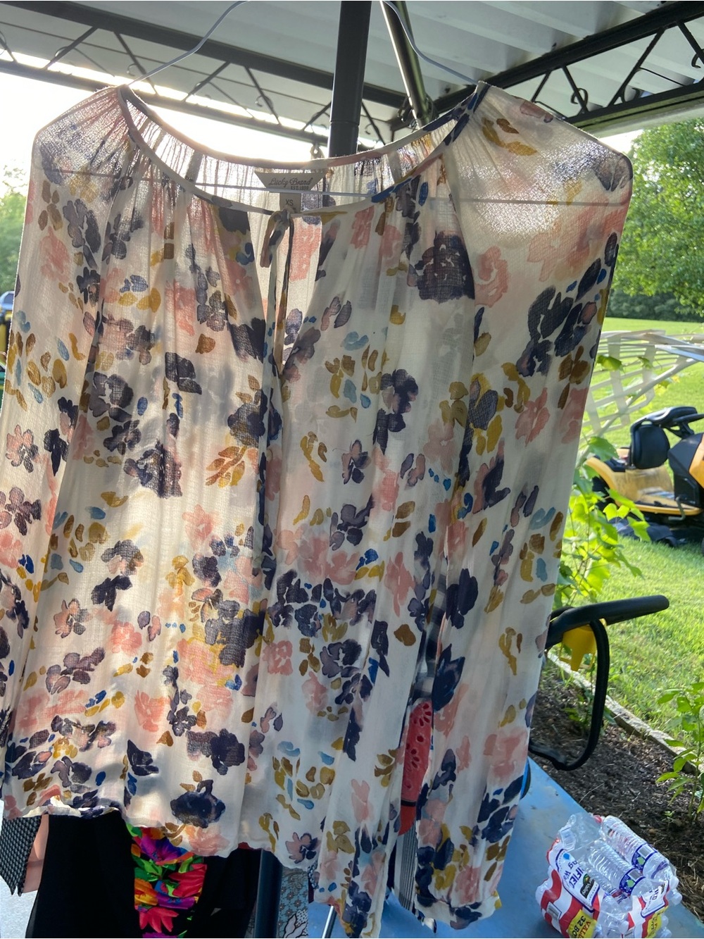 Lucky Brand Floral Peasant Blouse - Cream with Pink, Navy & Mustard